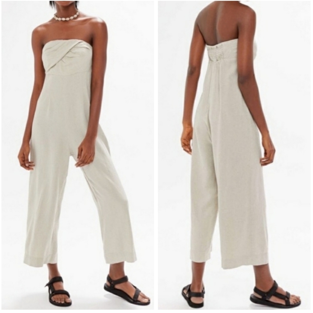 Urban Outfitters linen strapless wide-leg jumpsuit Xsmall